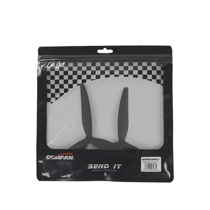 Retail package showing Gemfan 9046-3 tri-blade propellers in sealed bag with product label