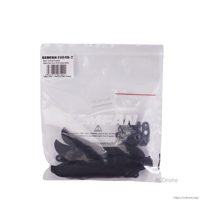 Gemfan F9046-2 retail bag with label, propellers and mounting hardware visible inside packaging