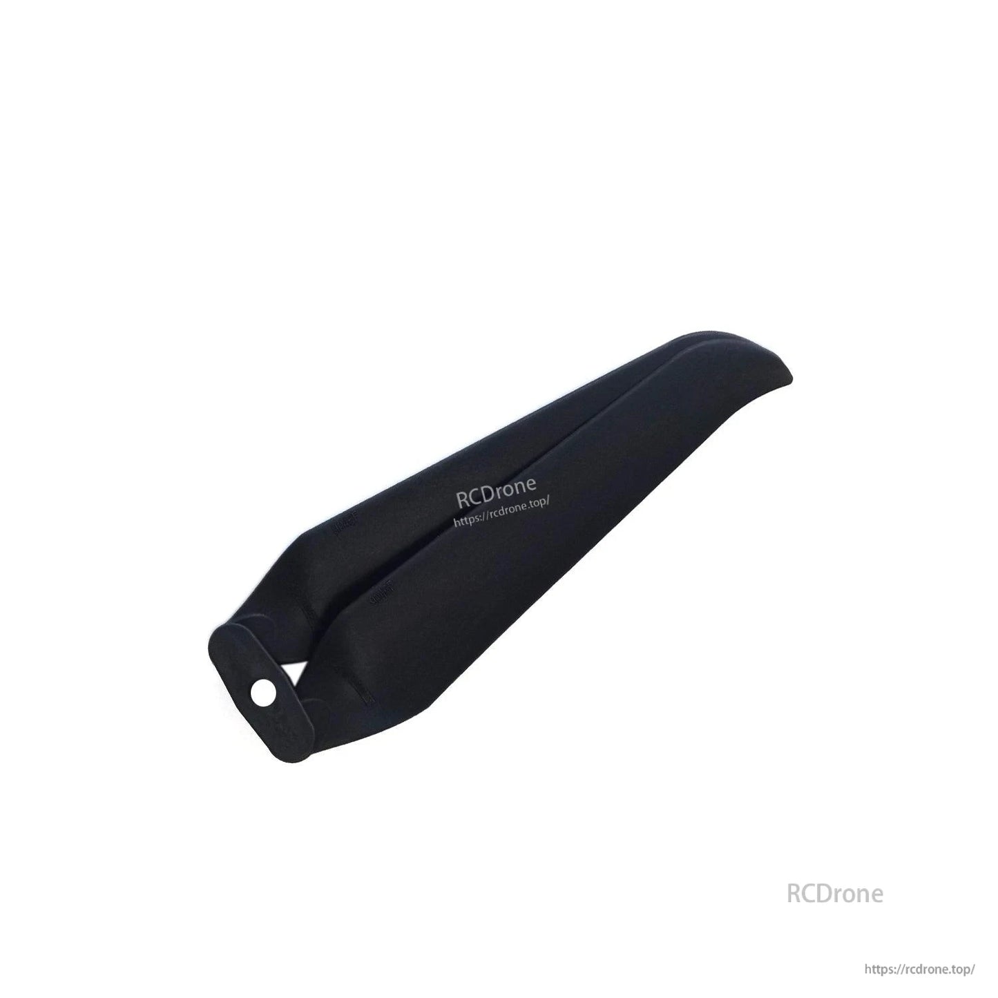 Close-up angled view of a single propeller blade showing curved tip and mounting hole