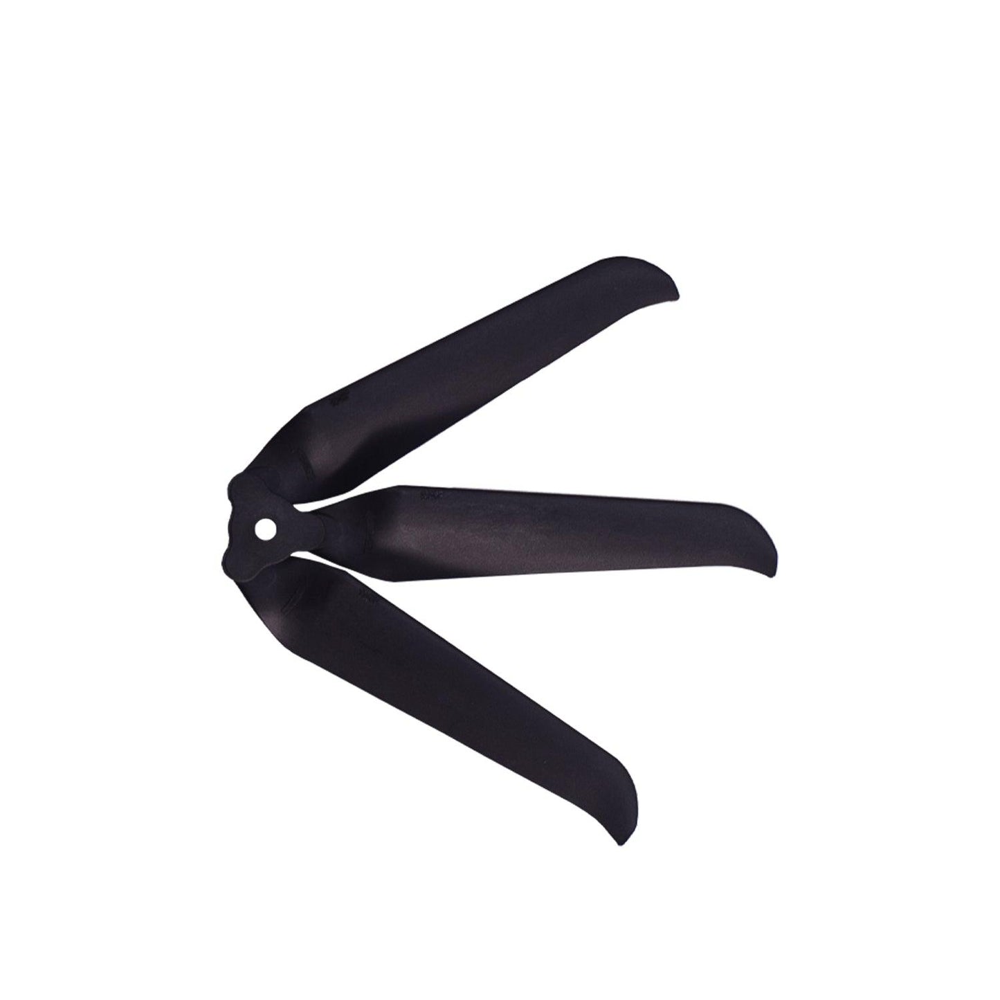 Black 3-blade propeller angled view showing blade curve and center mounting hole