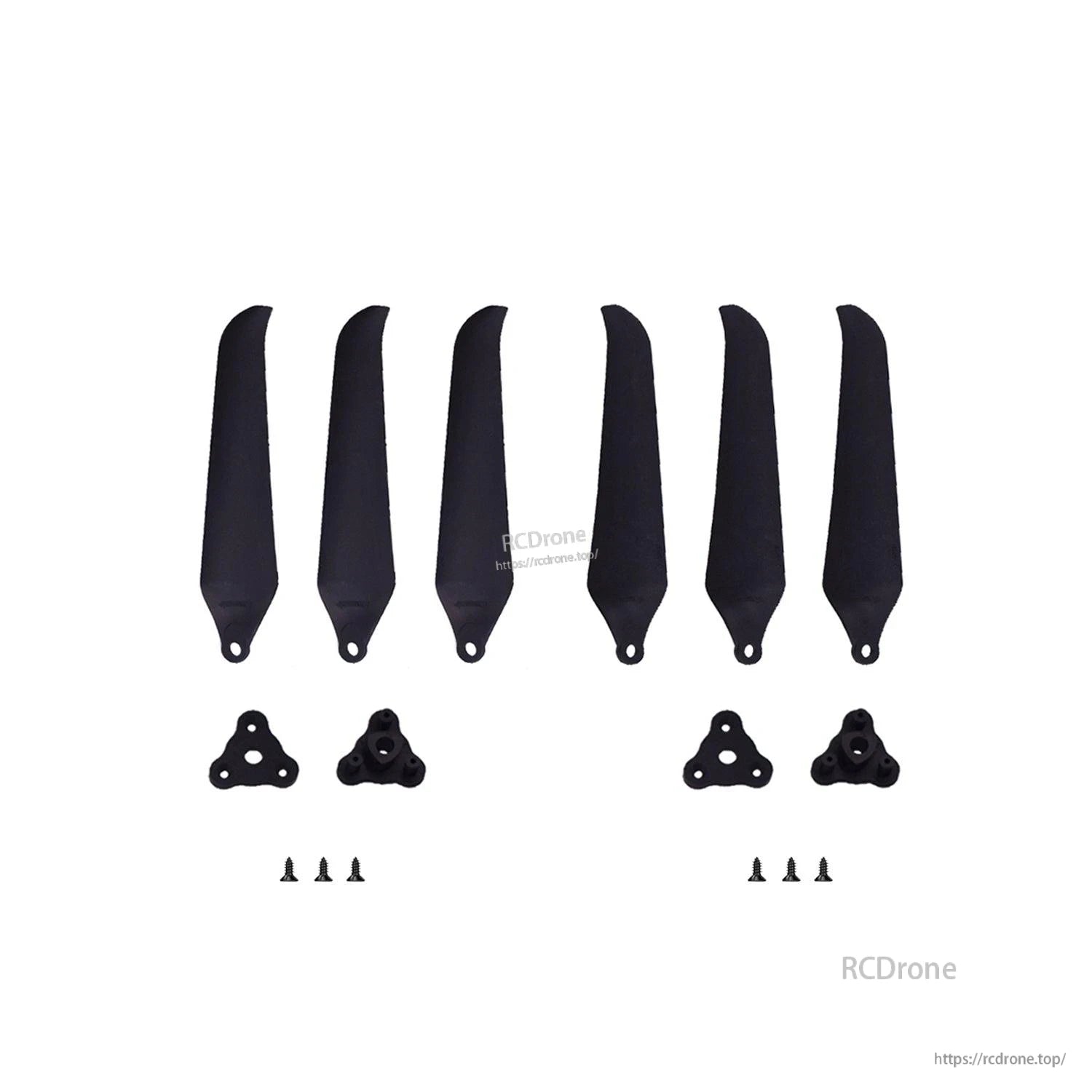 Gemfan 9046F-3 propeller set contents: loose blades, hub adapters, and screws laid out