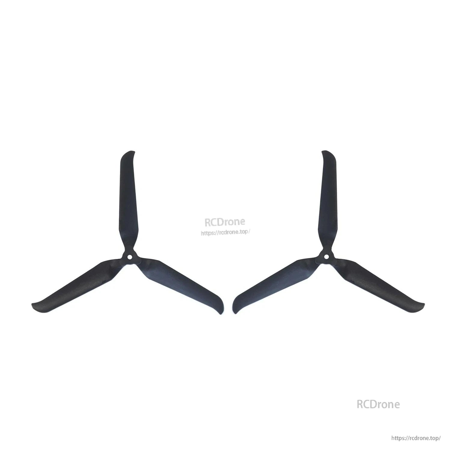 Two assembled black 3-blade propellers shown side by side for left/right rotation set
