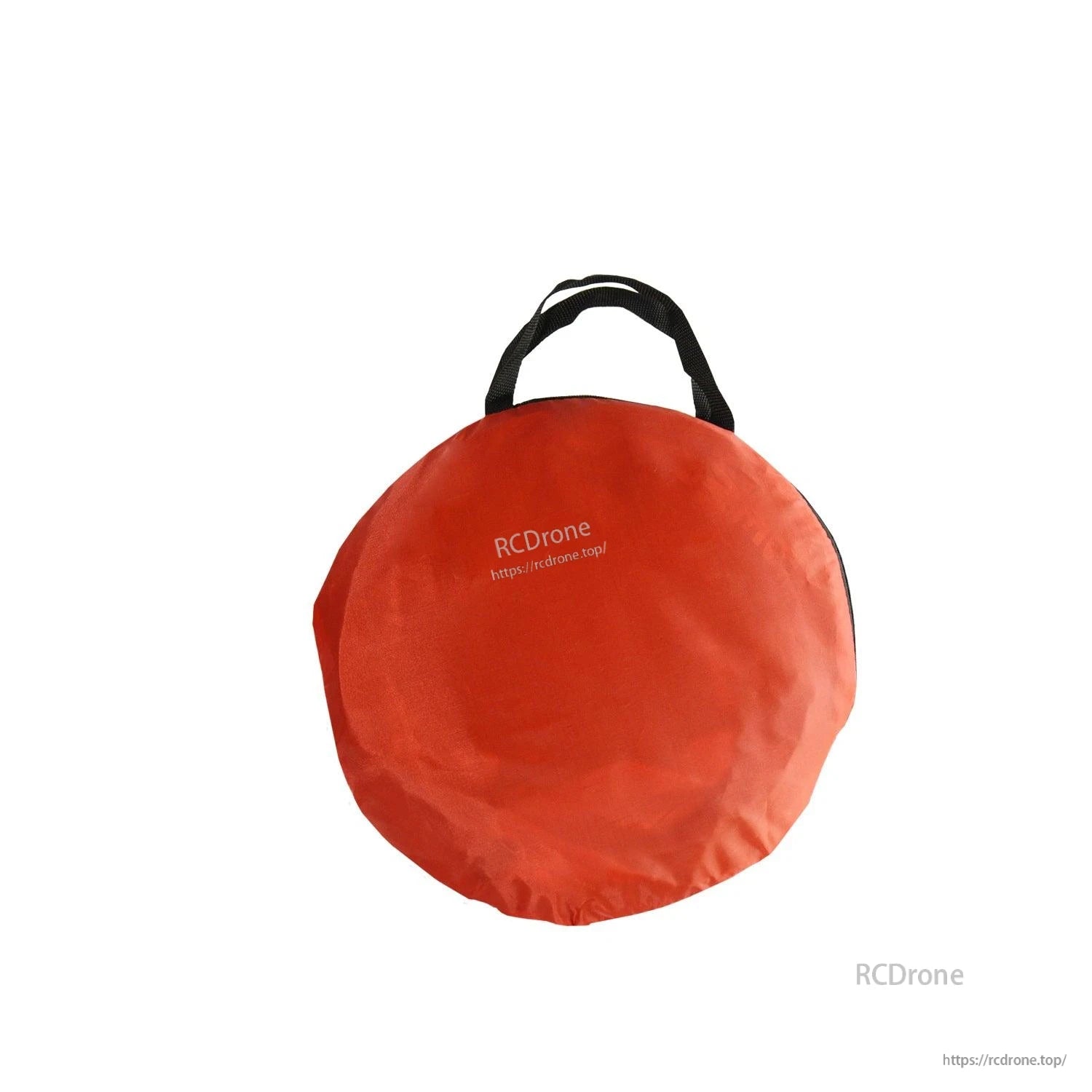 Round red carry bag with black handle for transporting the gate panels