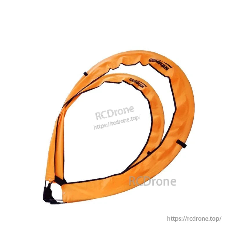 Folded orange racing gate frame shown collapsed into a loop for storage