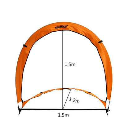 Gemfan Airgate dimensions diagram showing 1.5 m width, 1.5 m height, 1.2 m depth