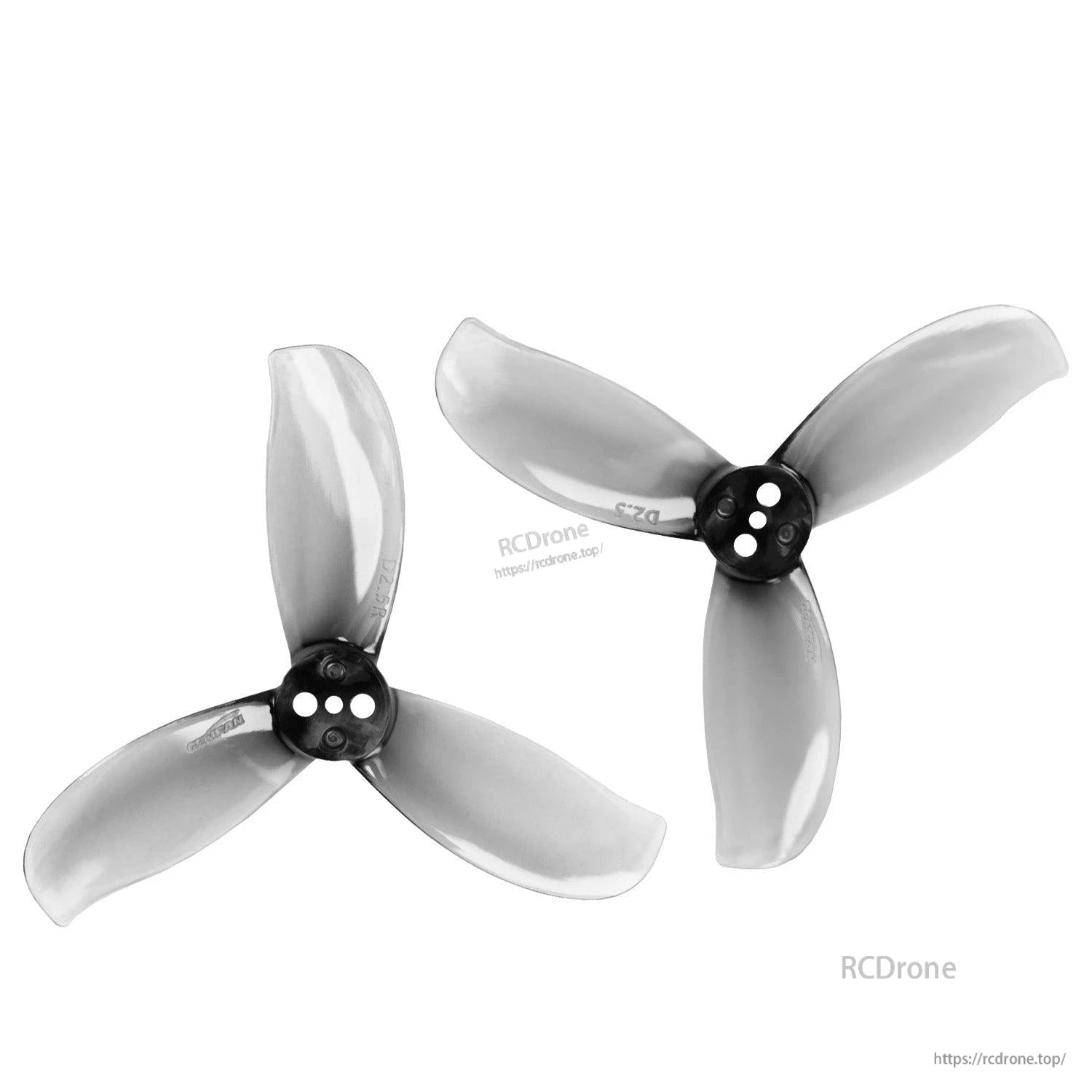 Clear gray 3-blade propeller pair with black hubs, two props shown together