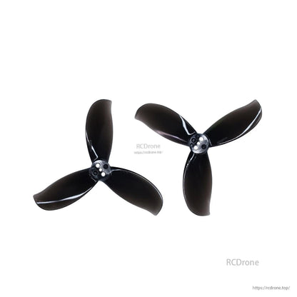 Pair of black 3-blade ducted props shown as clockwise and counterclockwise rotation set