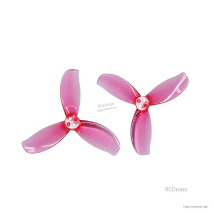 Pair of transparent pink 3-blade props with 5-hole hubs, left and right rotation set