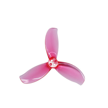 Transparent pink 3-blade drone propeller with 5-hole hub, Gemfan D3-3 style