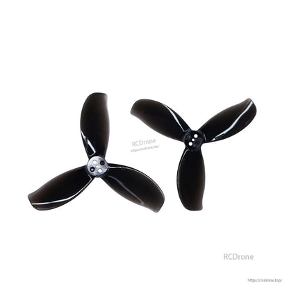 Two black 3-blade propellers with 5-hole hubs, matched pair for ducted 3-inch setup