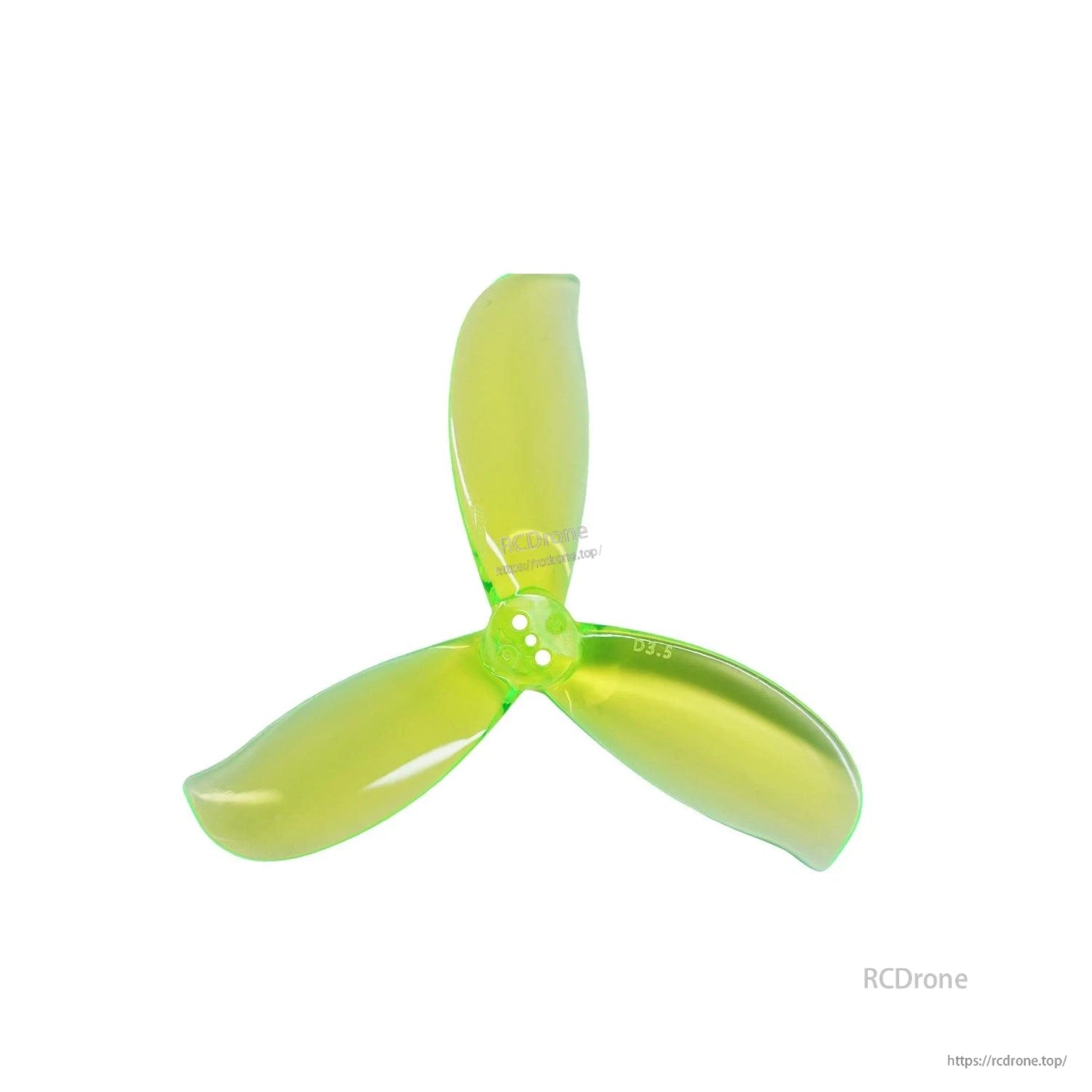 Gemfan D3.5-3 ducted PC 3-blade propeller in neon green, close-up of hub and blades