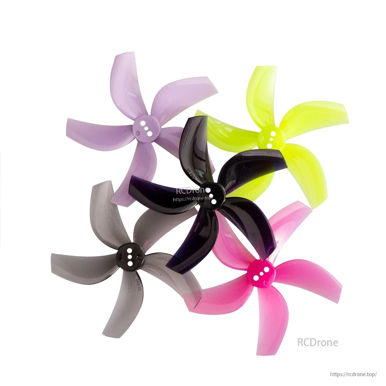 Gemfan D63-5 2.5in 5-blade cinewhoop propellers shown in multiple colors