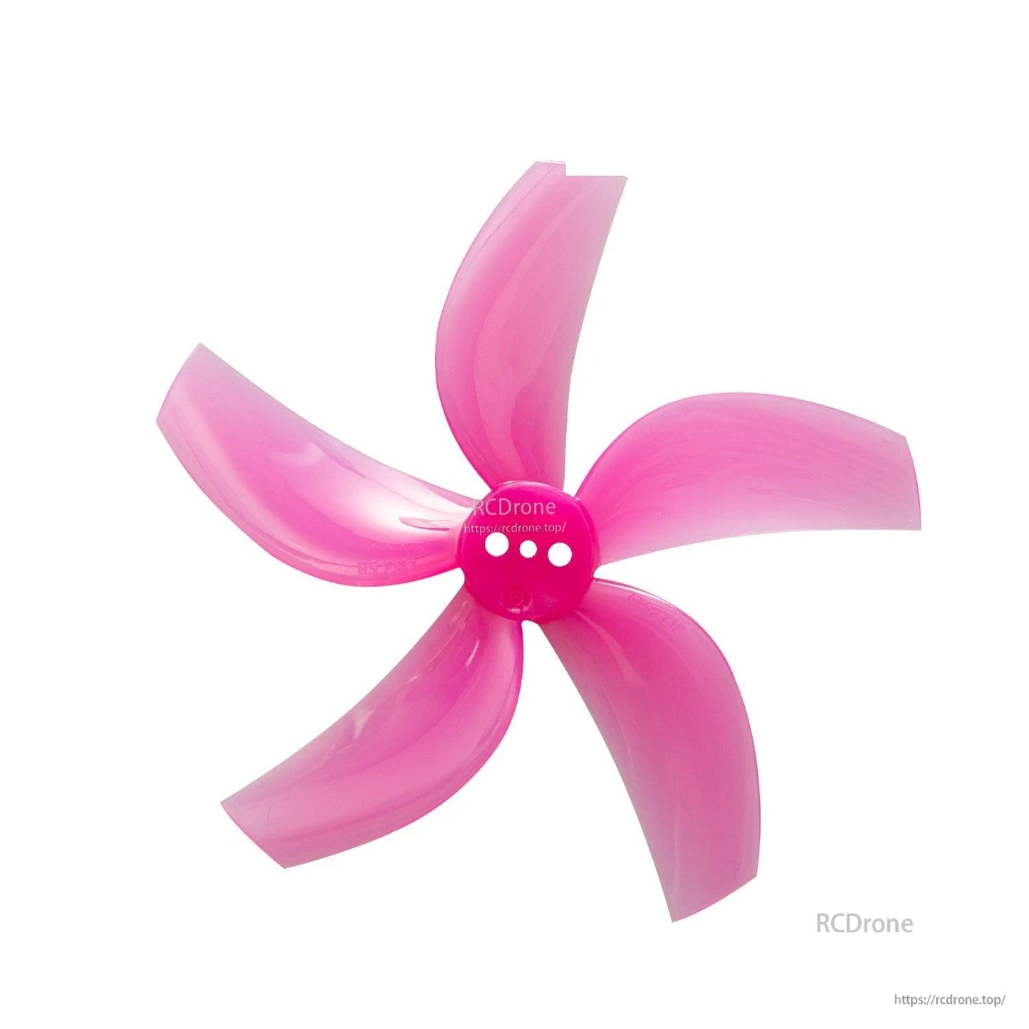 2.5 inch 5-blade cinewhoop propeller in translucent pink, top view