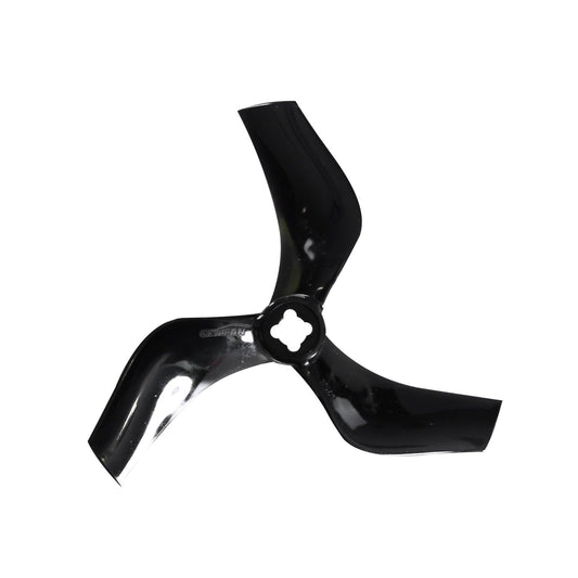 Gemfan D75-3 3-Inch Cinewhoop 3-Blade Propeller in black, top view with clover-style hub