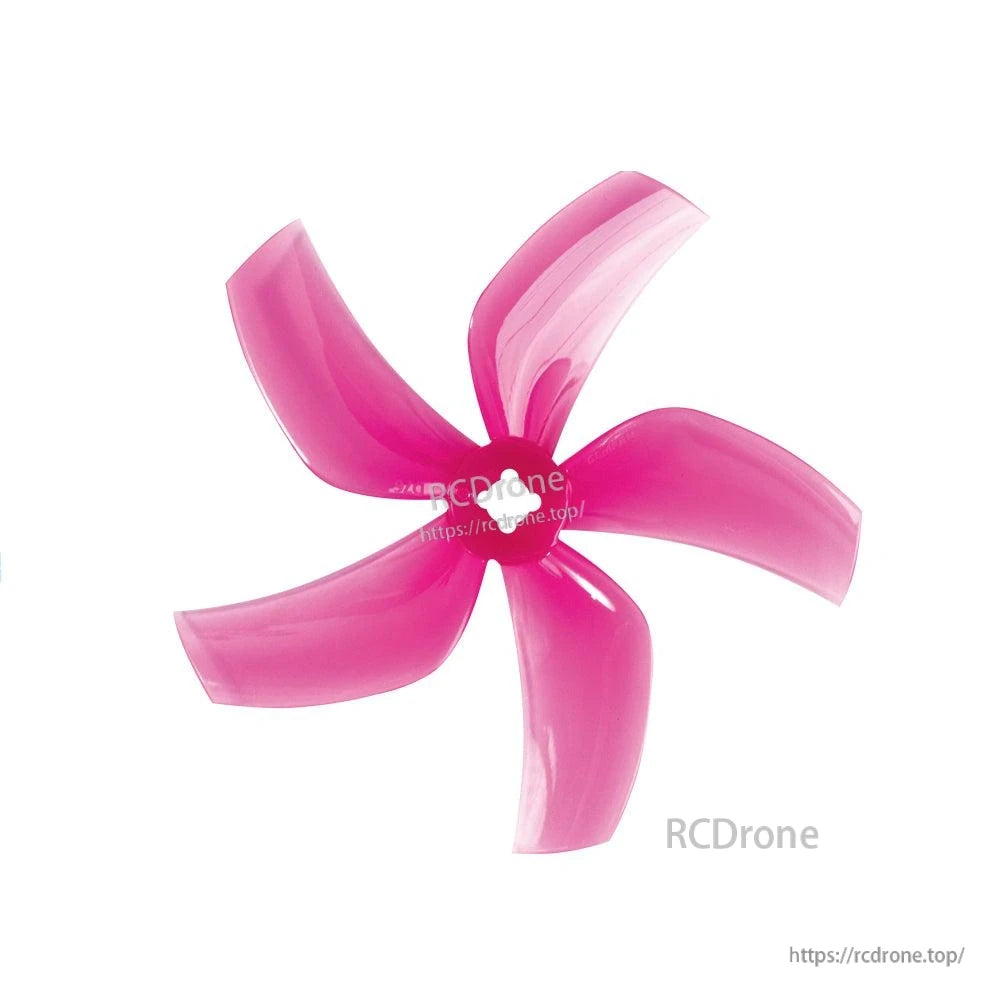 Pink translucent 5-blade cinewhoop propeller with T-mount center hub