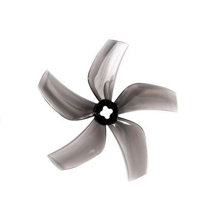 Smoke gray 5-blade 3-inch cinewhoop propeller, semi-transparent finish, T-mount hub