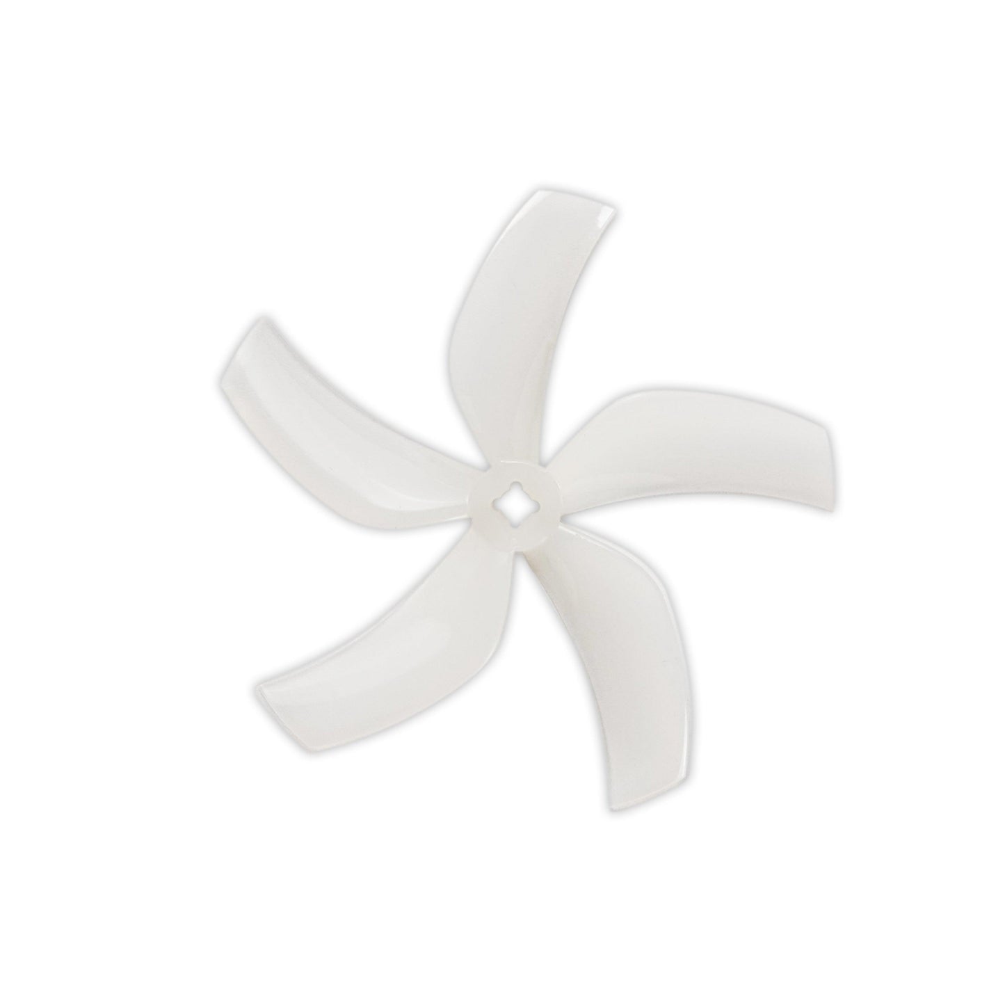 Translucent white 5-blade 90mm ducted propeller, top view with center mount opening
