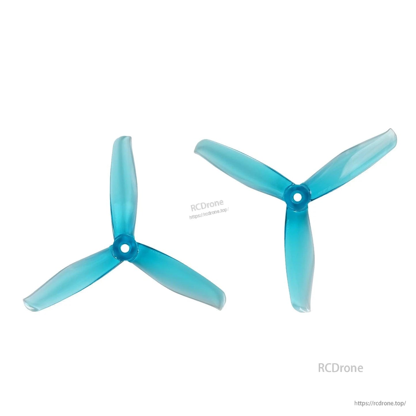 Blue three-blade propeller pair, top view with translucent finish and center hub