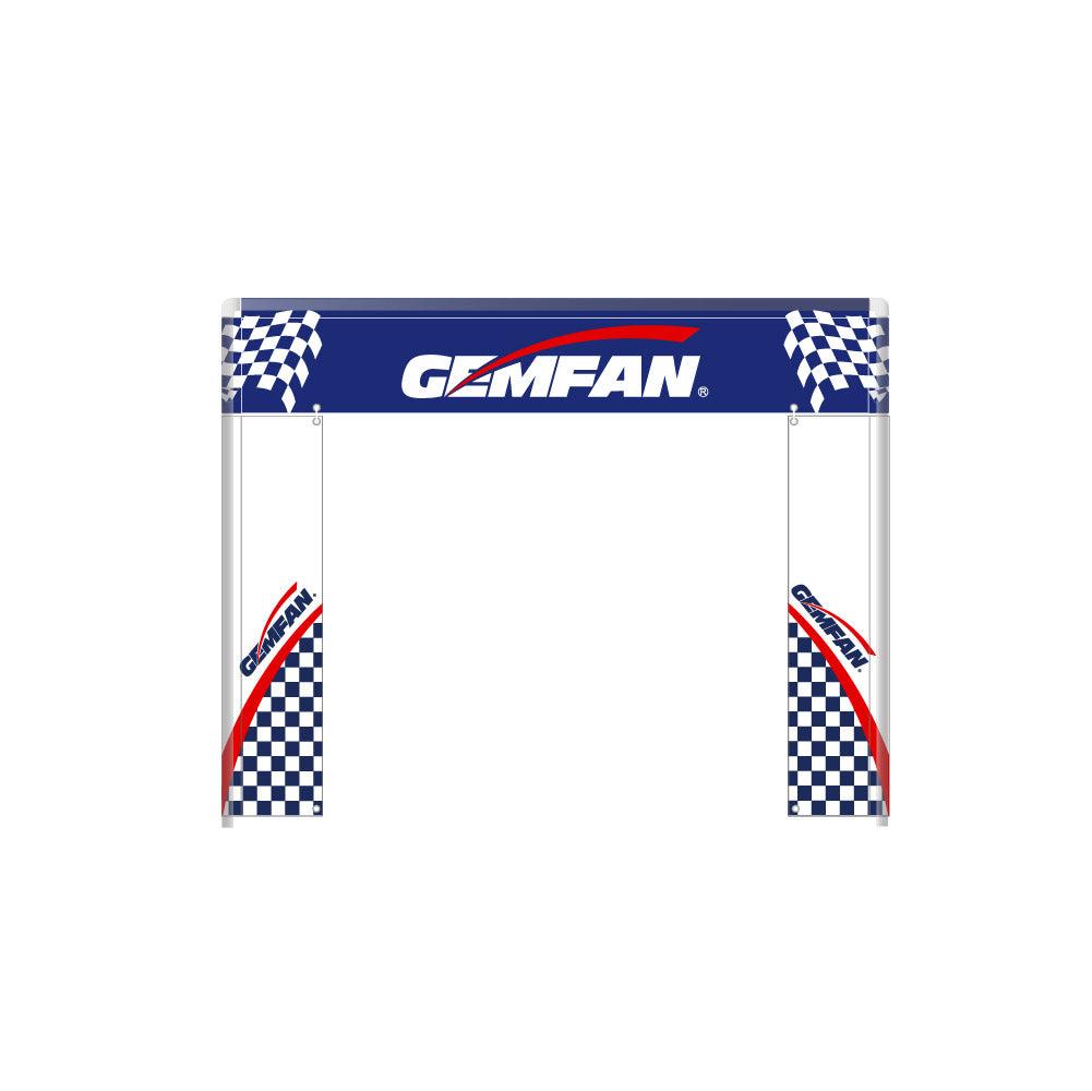 Gemfan Drone Racing Gate arch with blue top banner and checkered side panels