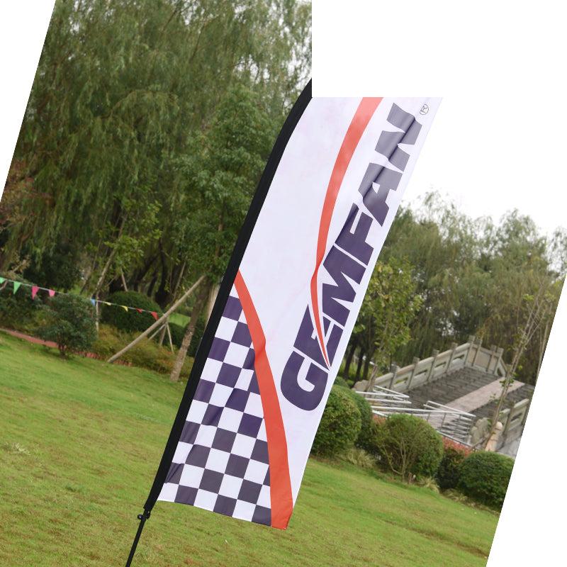 Gemfan Flag-L3.6M folding flag banner set on pole, outdoor feather flag with checkered design