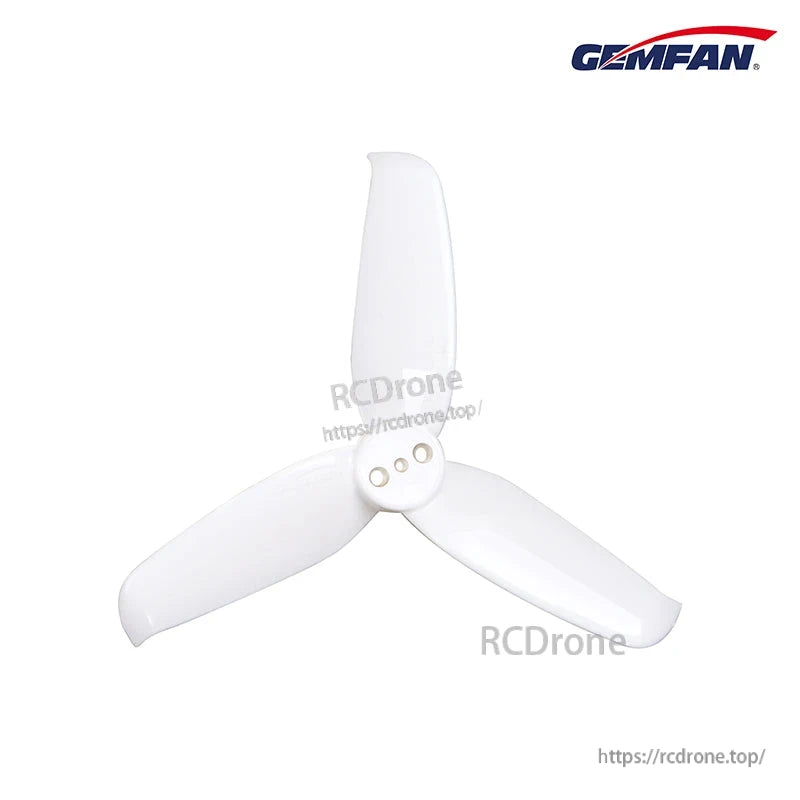 White 2.5in tri-blade propeller for micro quad, 3-hole hub pattern on white background