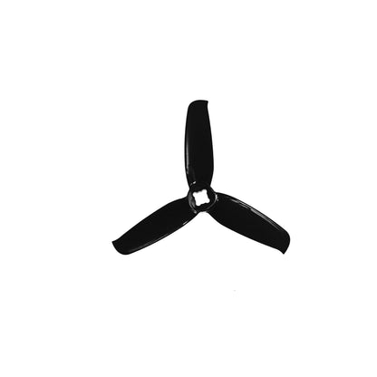 Black 3-blade drone propeller, close-up top view