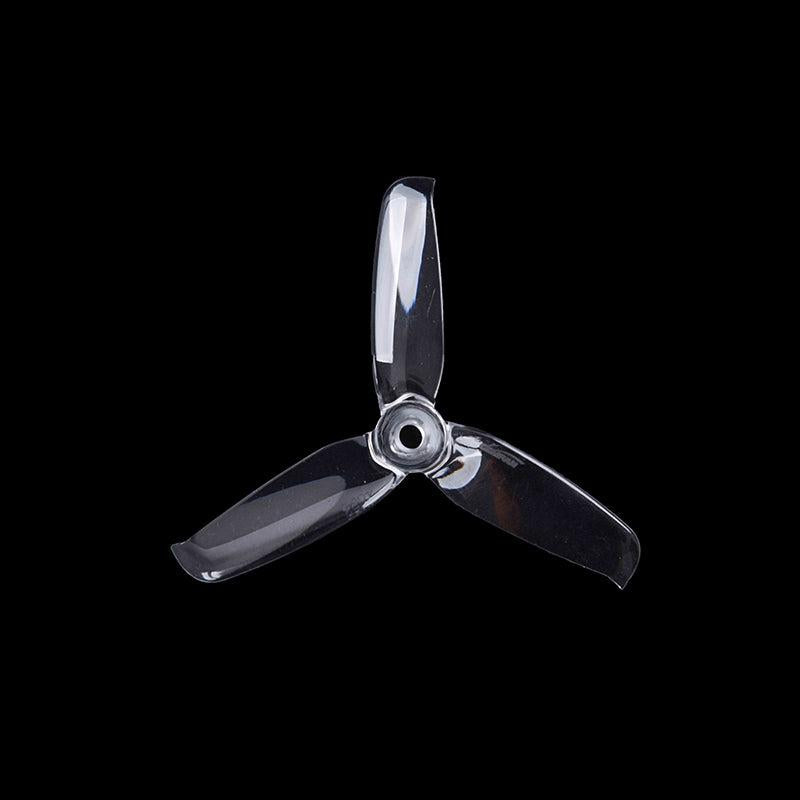 Smoke black translucent 3-blade propeller with 5mm hub, close view on black background
