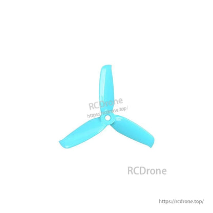 Light blue 3-blade drone propeller with 5mm center hub on white background