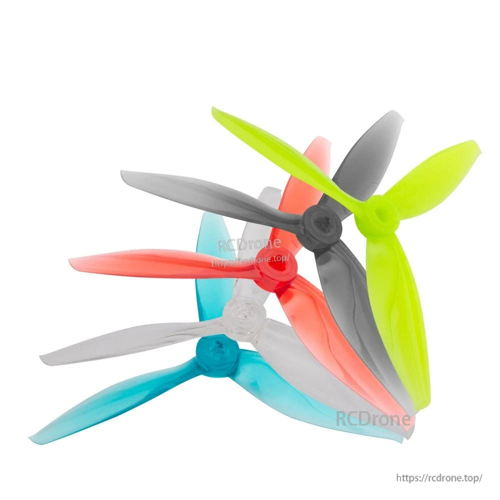 Gemfan Flash 5144-3 propeller set showing multiple colors of 3-blade FPV drone props