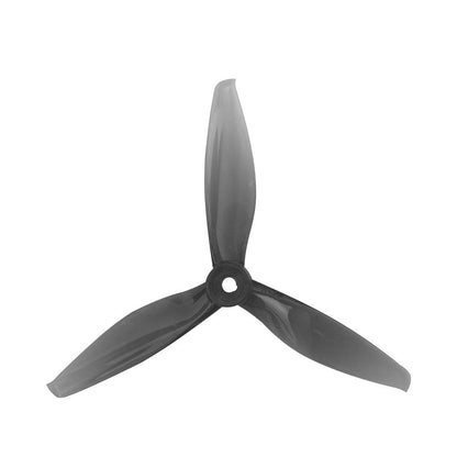 Translucent smoke gray 3-blade FPV drone propeller with 5mm center hub hole
