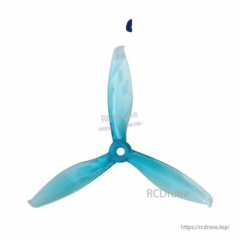 Translucent blue 3-blade propeller, top view showing blade profile and center hub