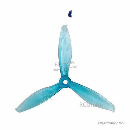 Translucent blue 3-blade propeller, top view showing blade profile and center hub