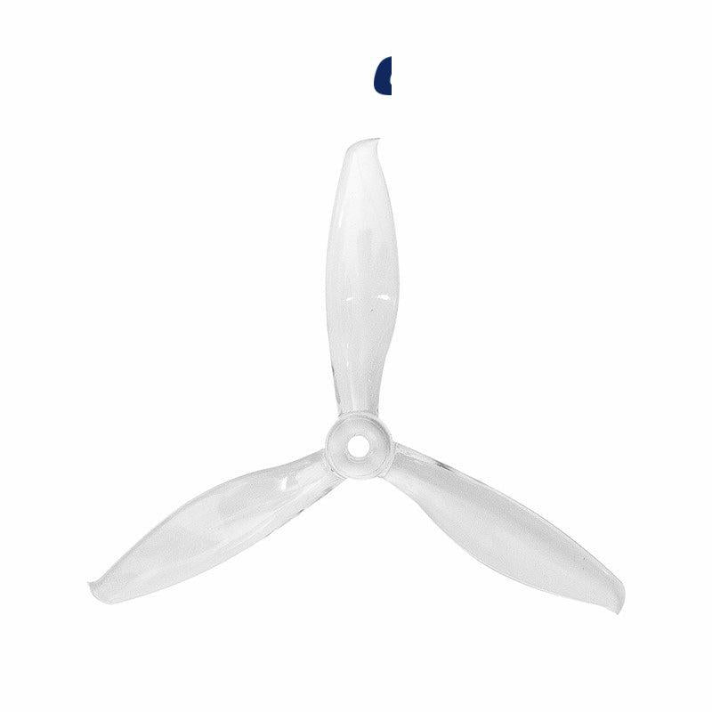 Gemfan Flash 5149-3 PC 3-blade propeller in clear/white translucent finish, top view