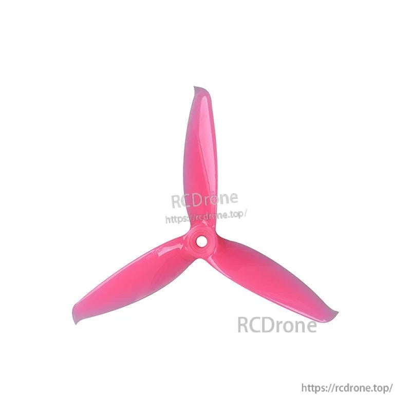 Translucent pink 3-blade propeller, top view highlighting tri-blade shape and center mount hole
