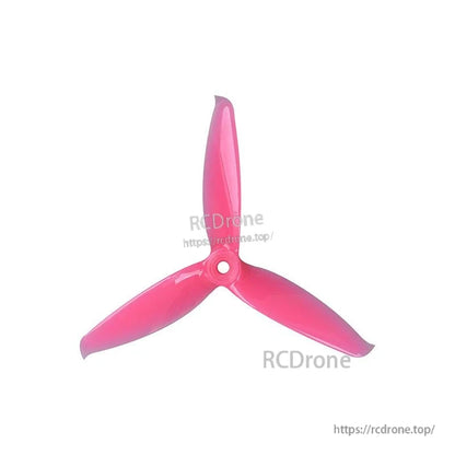 Translucent pink 3-blade propeller, top view highlighting tri-blade shape and center mount hole
