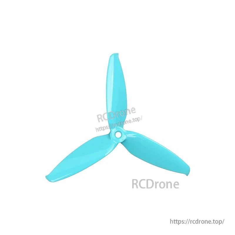 Light blue 3-blade propeller top view with center hub detail on white background