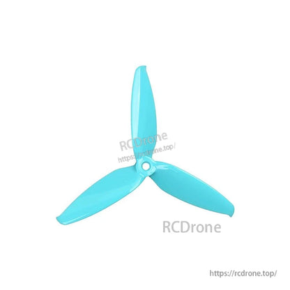 Light blue 3-blade propeller top view with center hub detail on white background