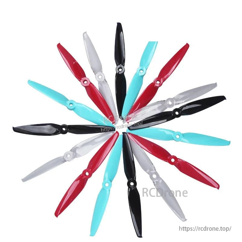 Gemfan Flash 6042-2 PC propeller color options display, multiple 2-blade pairs arranged in circle