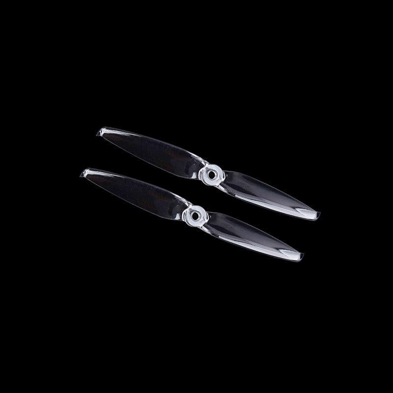 Transparent smoke 2-blade propeller pair on black background, hub mount detail visible