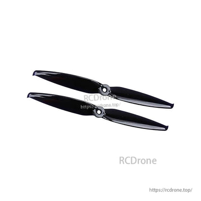 Black two-blade propeller pair, top view showing hub and blade profile on white background