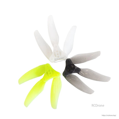 Three color options shown: white, neon yellow, and translucent gray 3-blade folding props