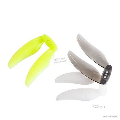 Gemfan Floppy Proppy 4019-2 PC folding propeller color options shown together: yellow, clear, gray