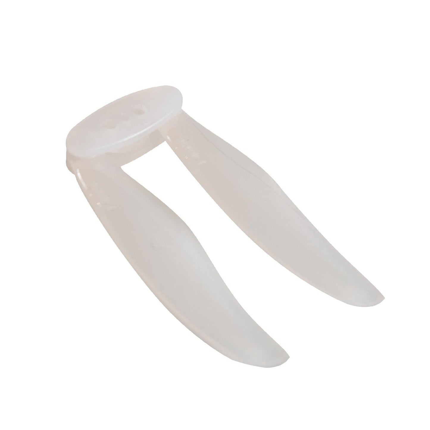 Translucent white Gemfan Floppy Proppy 4019-2 folding propeller, 2-blade set on hub