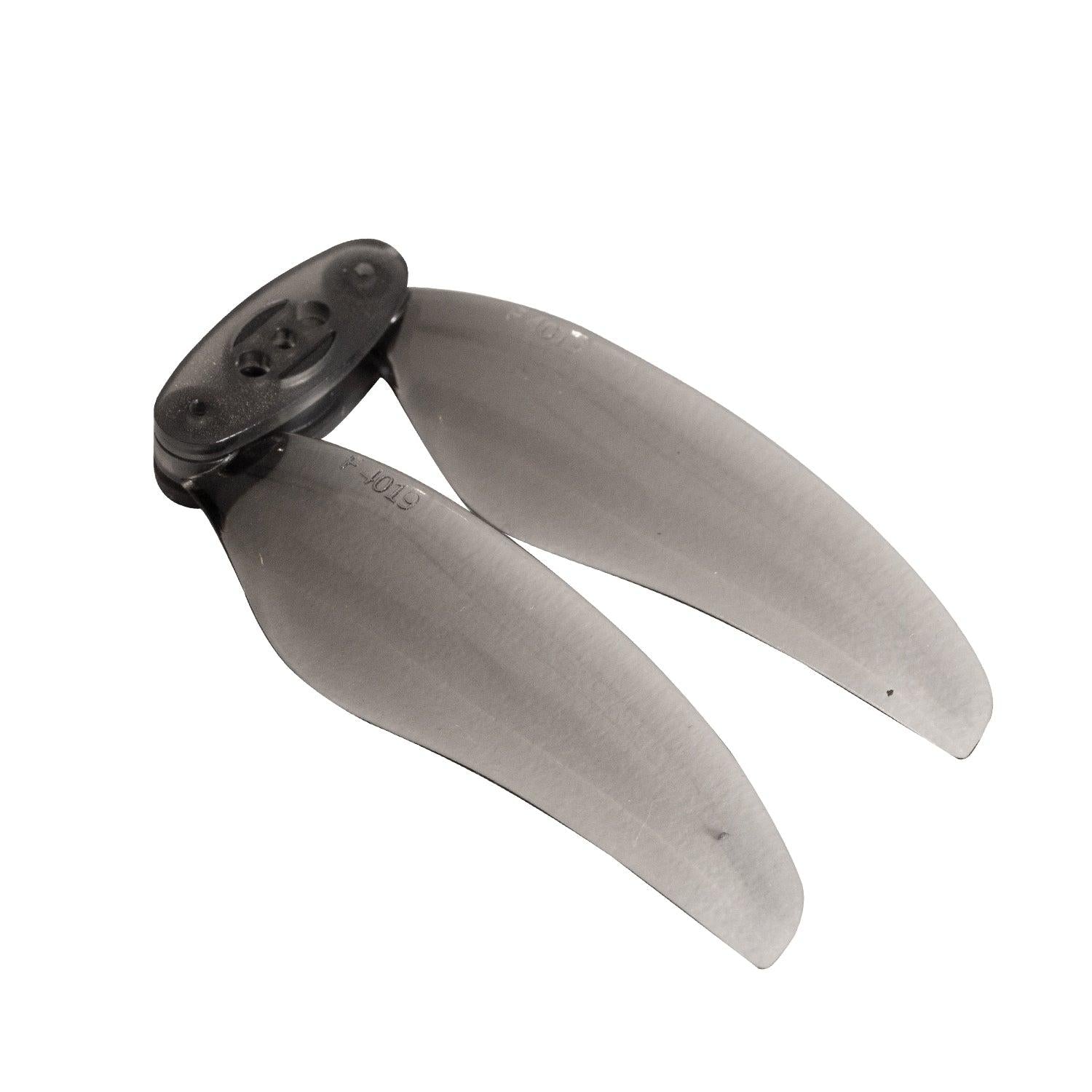 Gemfan Floppy Proppy 4019-2 folding propeller in smoke gray with black hub, 2-blade view