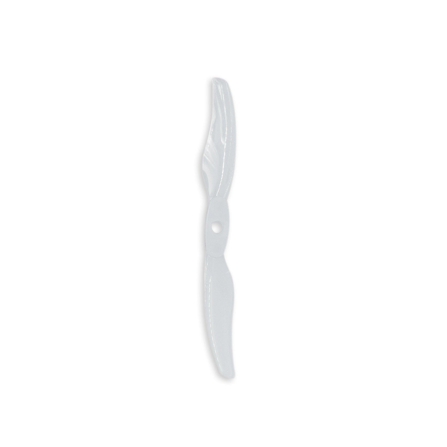 Clear/white translucent two-blade propeller with center mounting hole, isolated on white