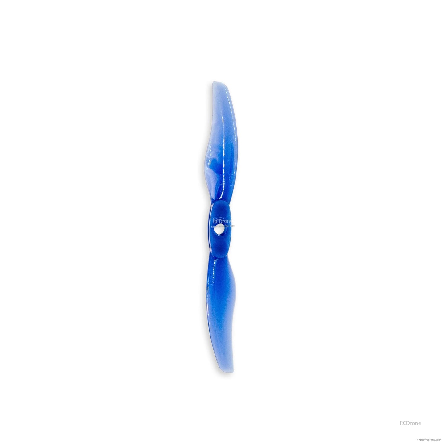 Blue two-blade propeller with center mounting hole, single prop isolated on white background