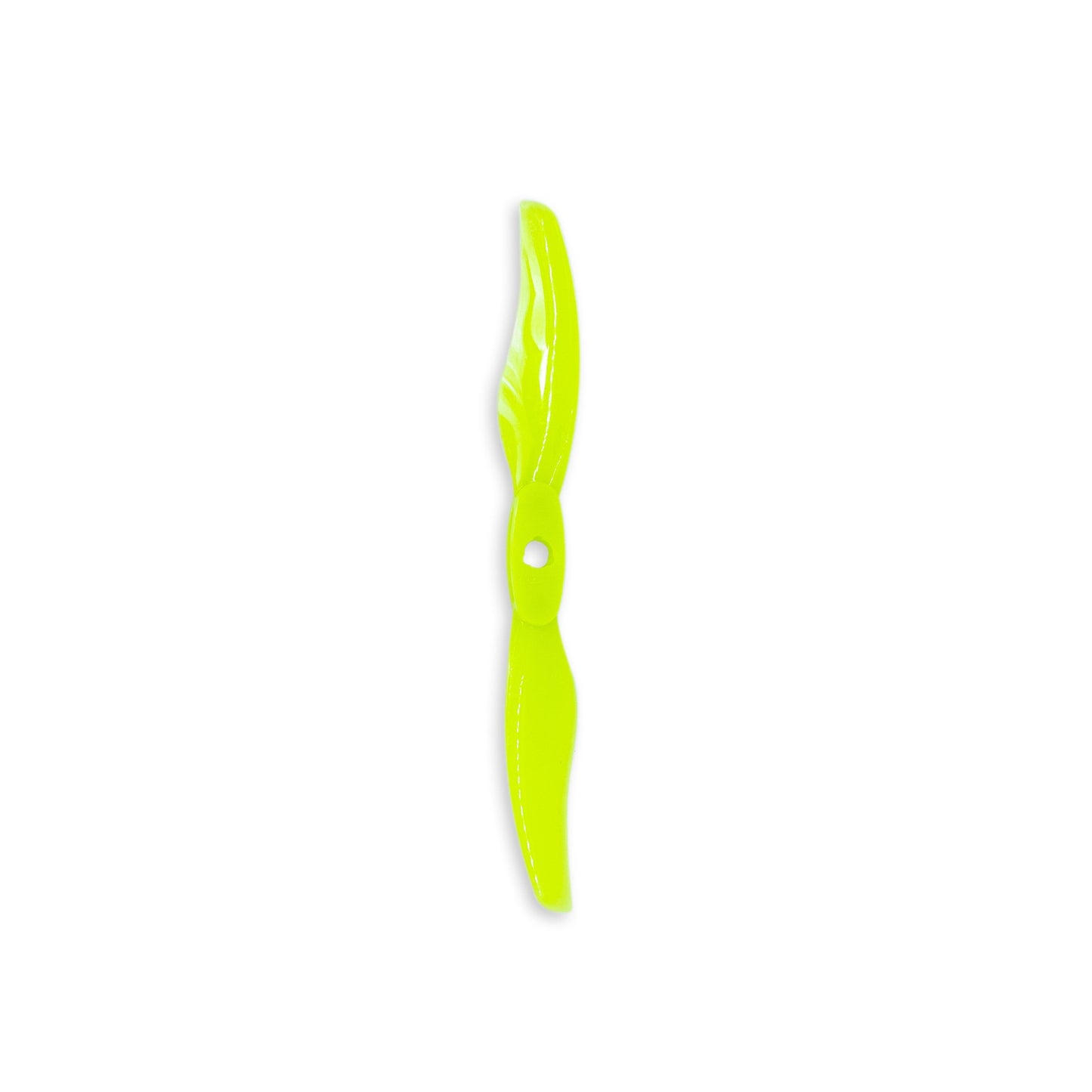 Neon yellow two-blade propeller with center mounting hole, single prop isolated on white