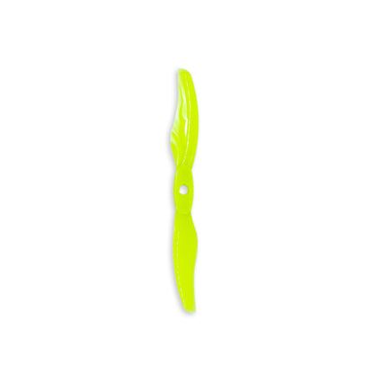 Neon yellow two-blade propeller with center mounting hole, single prop isolated on white