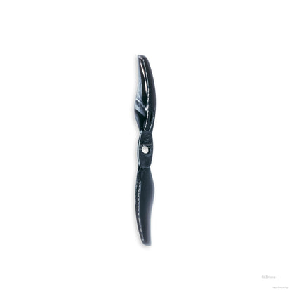 Black two-blade propeller with center mounting hole, single prop isolated on white background