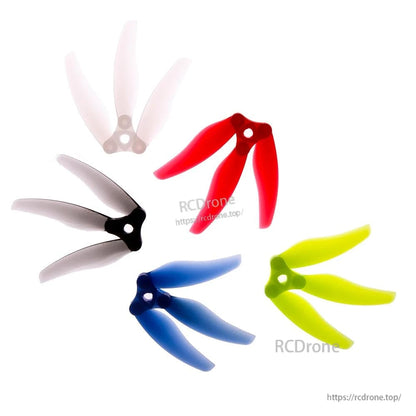 Set of four folding 3-blade propellers in mixed colors, angled product display